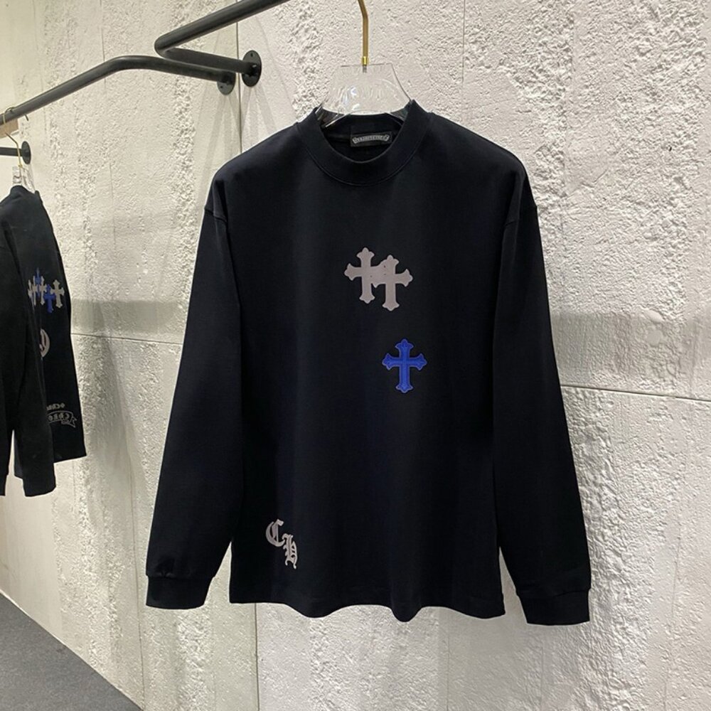 Black Long-Sleeved T-Shirt With A Cross Print